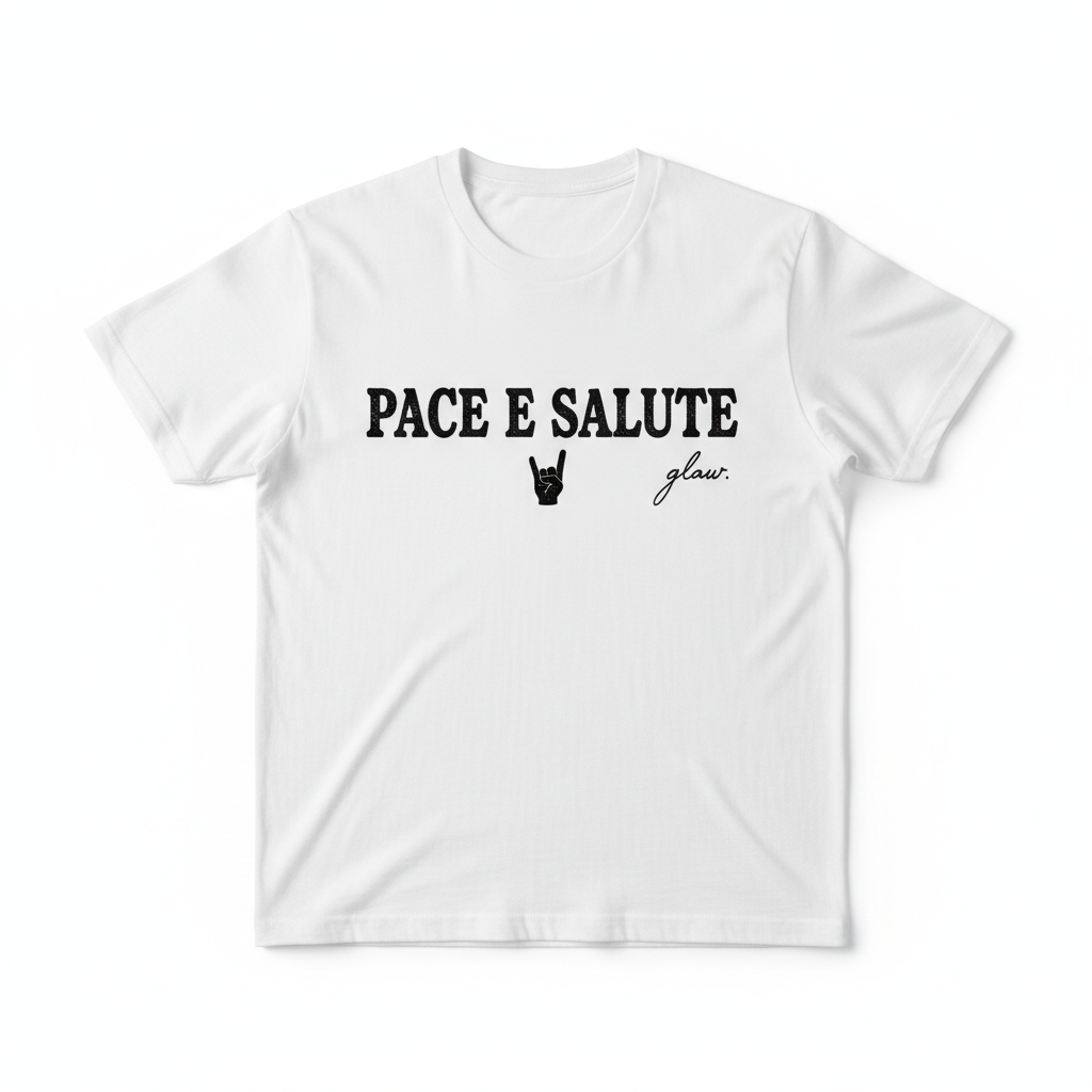 T-shirt blanc PACE E SALUTE glaw vintage avec signe des cornes