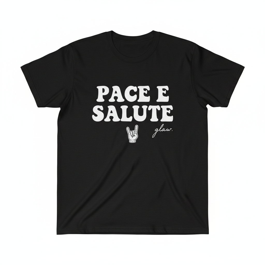 T-shirt noir PACE E SALUTE vintage avec signe des cornes
